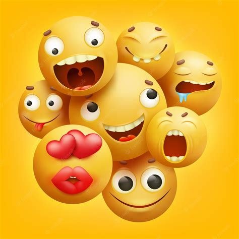 Premium Vector Group Of Yellow Smiley Cartoon Emoji Characters In 3d