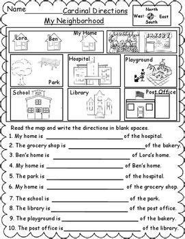 geography map skill cardinal directions worksheets