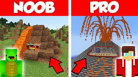 Noob Vs Pro In Minecraft Safest Volcano House Base By Mikey Maizen And