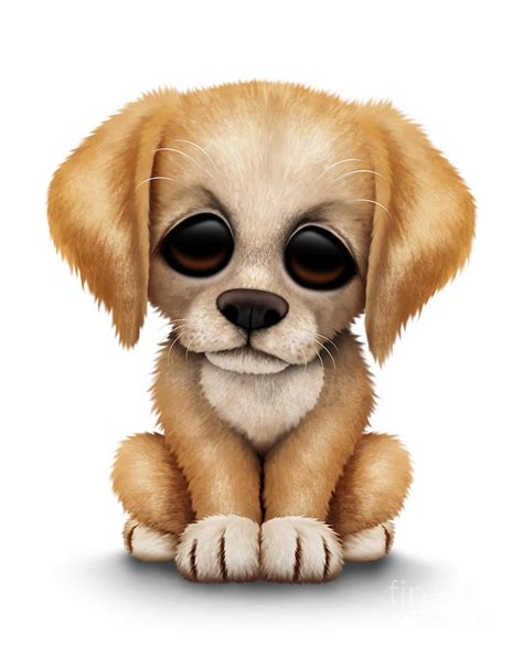 Cute Golden Retriever Puppy Dog Digital Art By Jeff Bartels