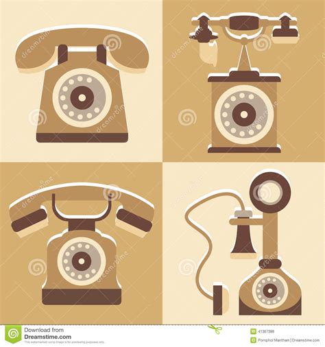 Set Of Cute Telephone And Vintage Style Icon Stock Vector