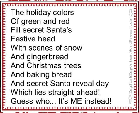 Secret Santa Reveal Poem Secret Santa Poems Funny Christmas Poems