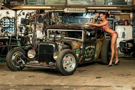 Hot Rods And Bikini Babes Models Posing With Classic Cars