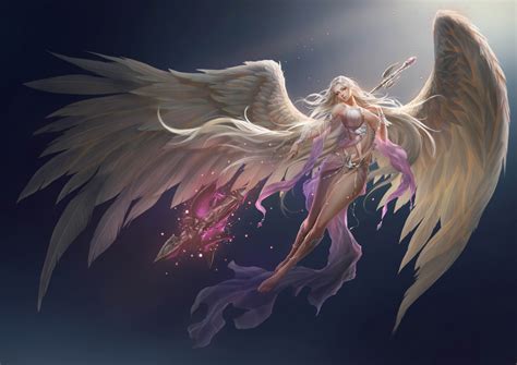 Wallpaper Illustration Long Hair Anime Girls Dragon Demon Mythology Angel Wings Wing