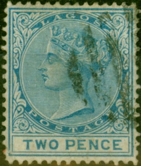 Lagos 1876 2d Blue Sg11 Good Used 2 Stamps