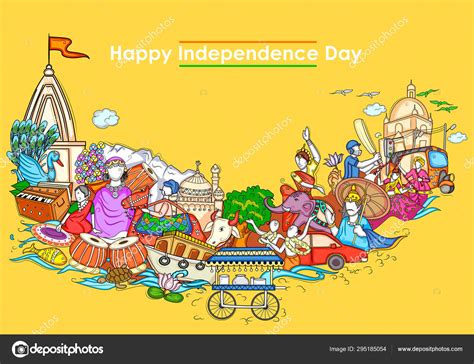 Indian Collage Illustration Showing Culture Tradition And Festival On Happy Independence Day Of