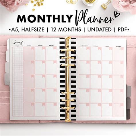 Weekly Schedule Planner Undated Monthly Planner Monthly Planner