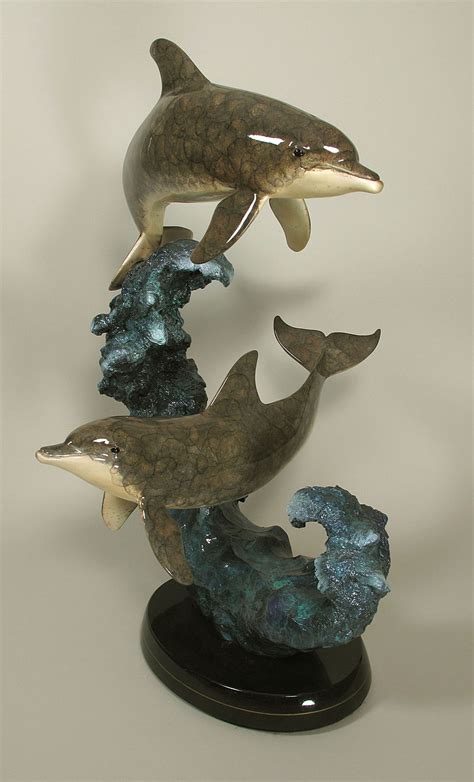 Wyland Dolphin Wave Patina On Bronze Sculpture