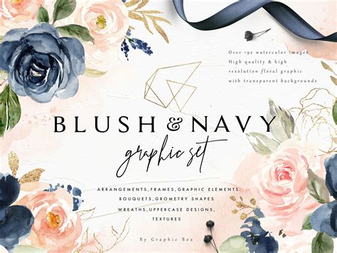 Blush And Navy Watercolor Graphic Set By Graphic Assets On Dribbble