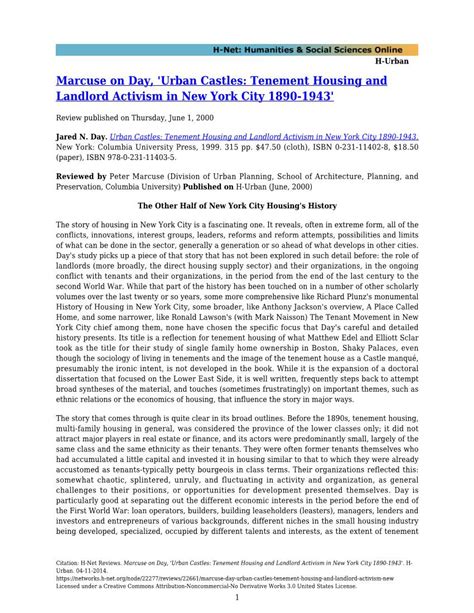 Marcuse On Day Urban Castles Tenement Housing And Landlord Activism In New York City