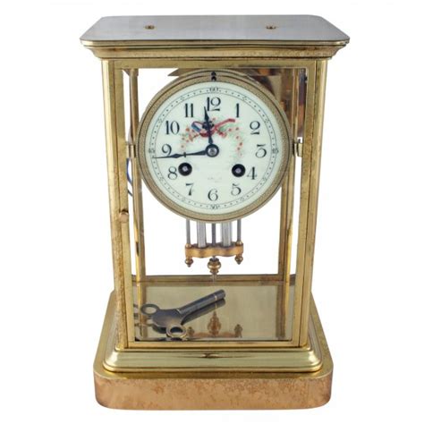 Antique Four Glass Clock French Four Glass Mantel Clock