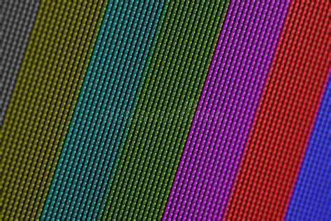 Closeup Pixels Of Lcd Tv Screen With Color Bars Is A Television Test