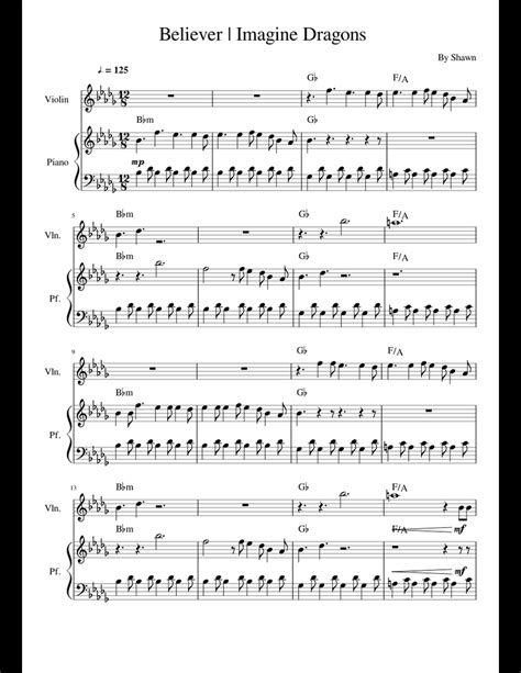 Believer Imagine Dragons Violinandpianoduet Sheet Music For Violin