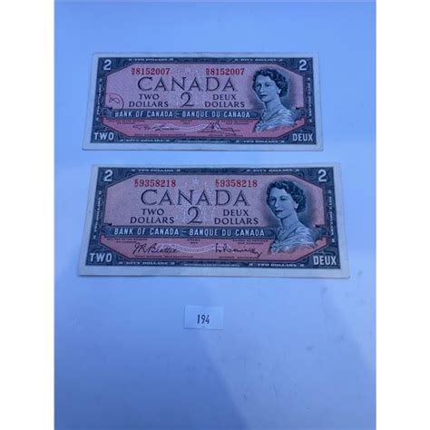 2x Canadian 1954 2 Banknotes Modified Portrait Beck Auctions Inc