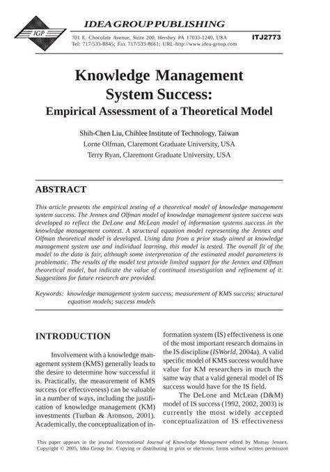 Pdf Knowledge Management System Success Semantic Scholar · Shih