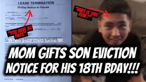 Mom Surprises Son With Eviction Papers As 18th Birthday Gift YouTube