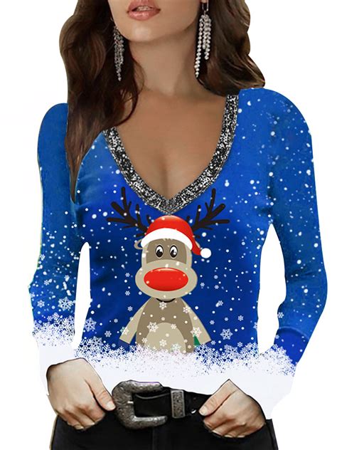 loddd christmas women elk snowflake print tops 2019 fashion hooded sweatshirt long sleeve