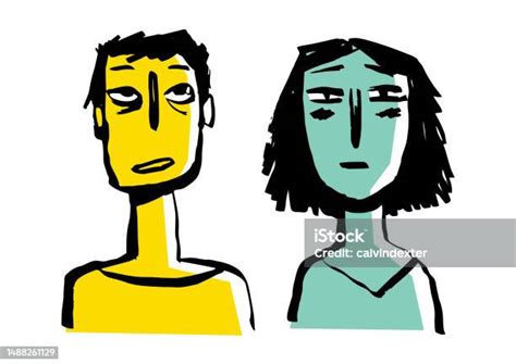 Man And Woman Hand Drawn Illustrations Stock Illustration Download Image Now Abstract Adult