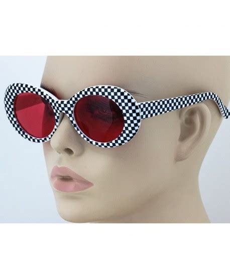 bold retro oval mod thick frame sunglasses clout goggles with round lens checkered red lens