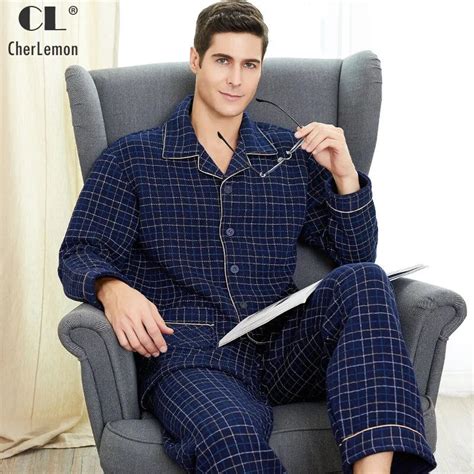 cherlemon new men s plaid winter thickened warm cotton pajama set classic notch collar long