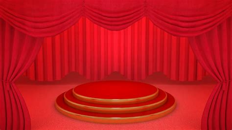 Escenario Rojo Y Dorado Sobre Fondo De Cortina De Teatro Rojo