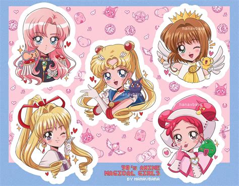 90s Magical Girls Sticker Sheet (Weight 15g) | hanavbara in 2020 | Magical girl anime, Magical 