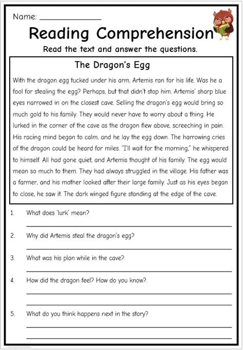 Grade 4 Reading Comprehension Free English Worksheets