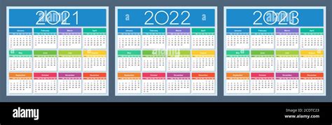 Calendario 2021 2022 2023 Set Colorato La Settimana Inizia La