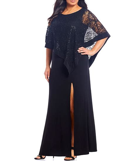 r and m richards plus size sequin lace poncho overlay 2 piece gown dillard s