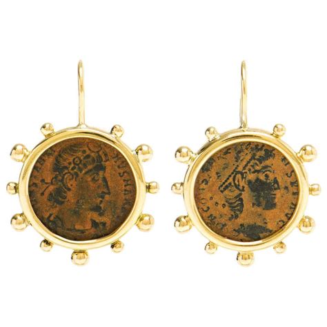 Pair Of Ancient Roman Coin 24kt Gold Earrings At 1stdibs