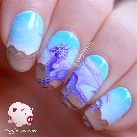 Piggieluv Cute Purple Dragon Nail Art