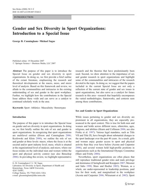 pdf gender and sex diversity in sport organizations introduction to a special issue