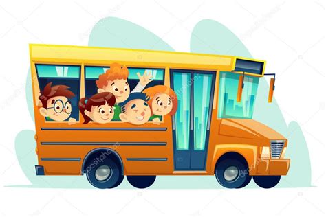 Vector Cartoon School Bus Full Of Happy Kids — Stock Vector
