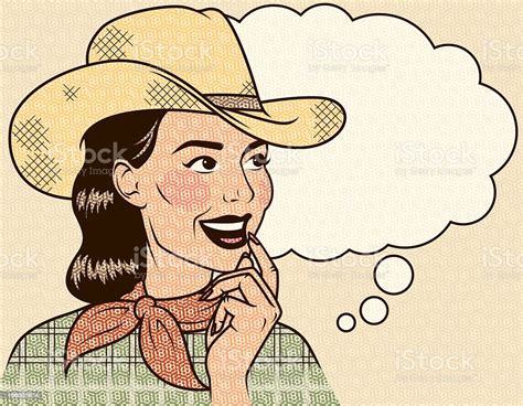 Retro Cowgirl With Thought Bubble Stock Illustration Download Image Now Cowgirl Retro Style