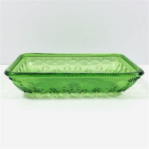 Glass Serving Tray In Emerald Green With Fleur De Lis And Drape Etsy