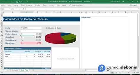 Formato De Control Y Costos De Recetas En Excel N1