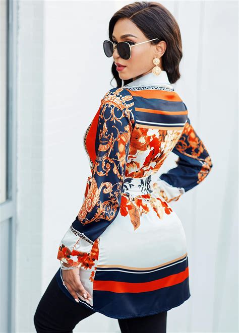 Belted Turndown Collar Long Sleeve Blouse Usd 1998