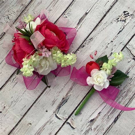 Hot Pink Prom Corsage And Boutonniere Set Rustic Corsage For Etsy