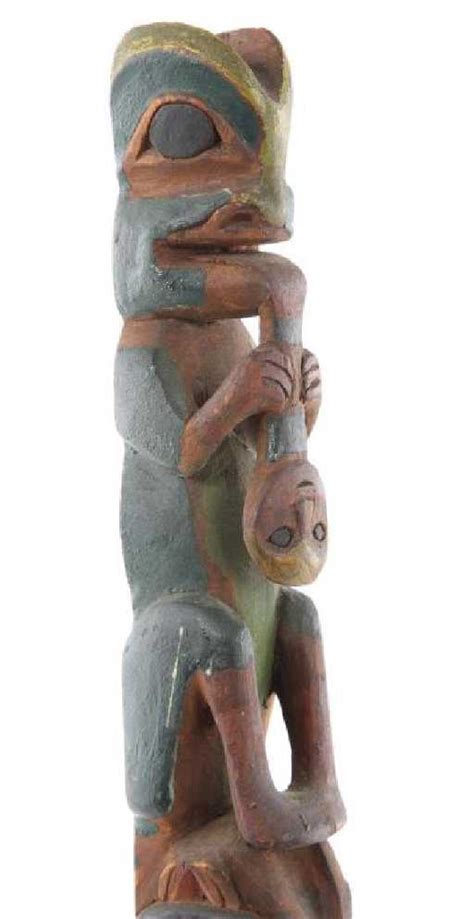Early Carved And Painted Alaskan Inuit Totem Pole