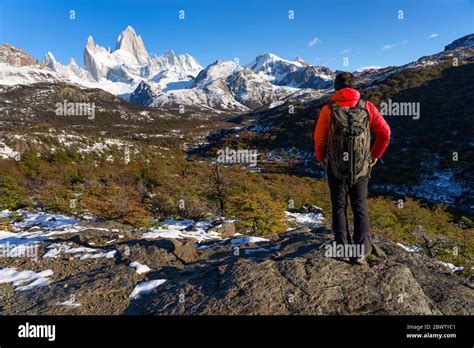 Hiker Front Mount Fitz Roy Autumn Hi Res Stock Photography And Images