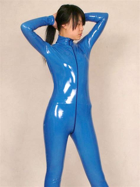 Sky Blue Pvc Bright Paint Leather Composite Coating Zentai Sexy Suit