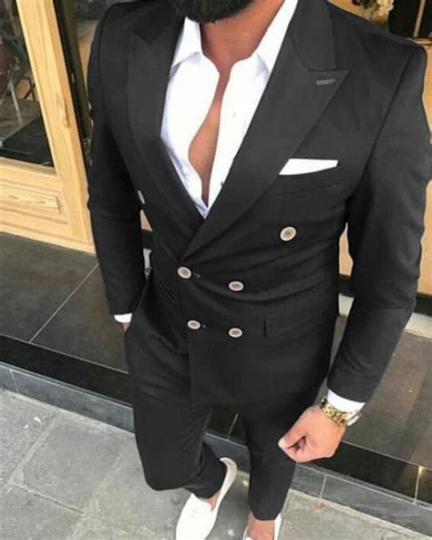 Men Suits 2 Piece Black Double Breasted Suits Slim Fit Elegant Etsy