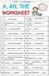 A, An, The Worksheet | English grammar worksheets, English grammar ...