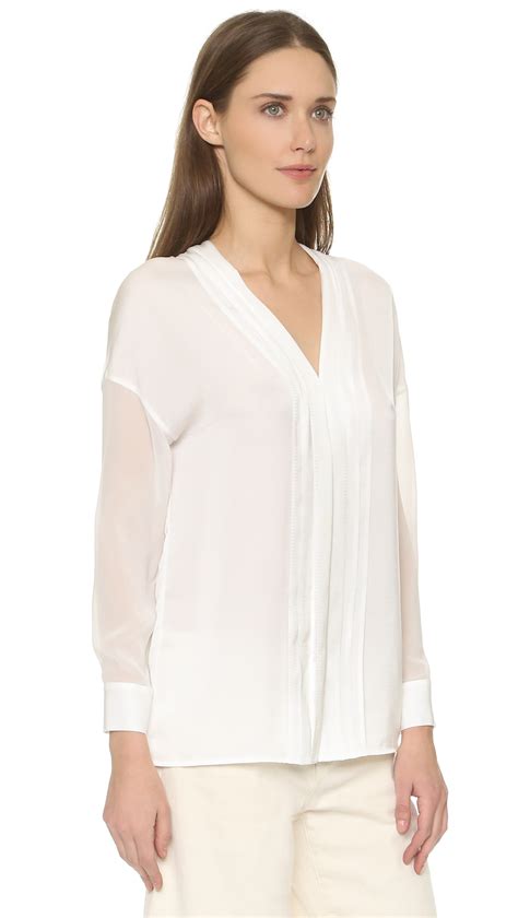 Lyst Vince Sheer Sleeve Pintuck Blouse In White