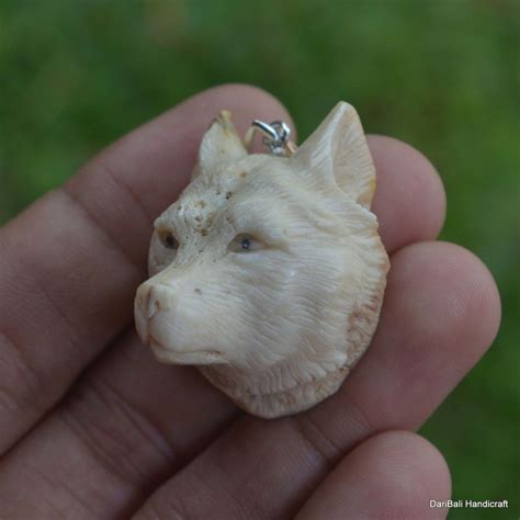 Wolf Head Carved 38x29mm Pendant Pf278 W Silver In Antler Bali Hand