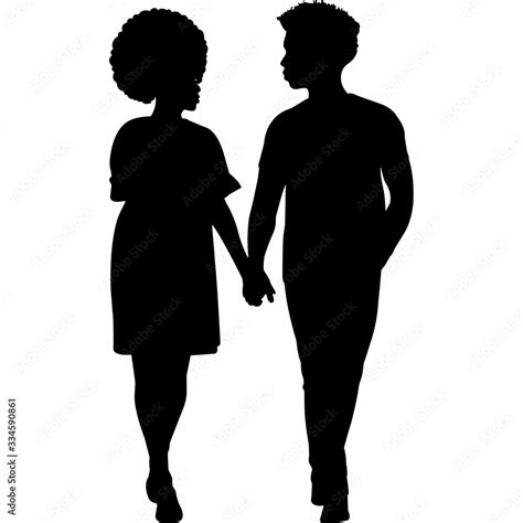 African American Couple Holding Hands Silhouette Vector Stock Vector