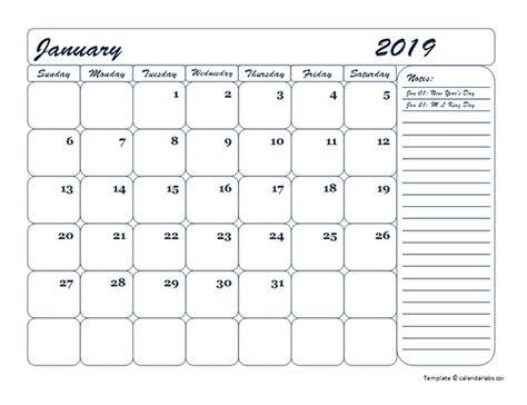 2019 Monthly Blank Calendar Template Free Printable Templates