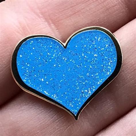 Blue Glitter Heart Enamel Pin 12 Inch Kawaii Pins Lapel Etsy Heart