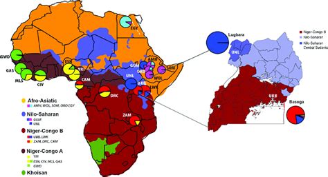 Map Of Africa Showing The Distribution Of Five Major African Linguistic