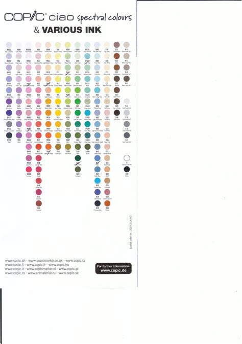 Copic Ciao Colour Chart By Lightjirachi97 On Deviantart